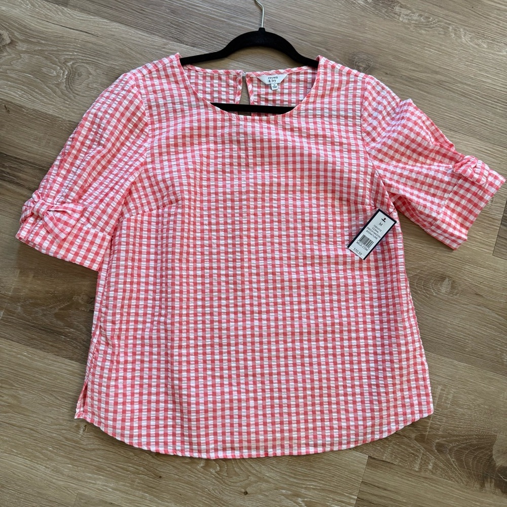 Crown & Ivy Women's Pink Gingham Top